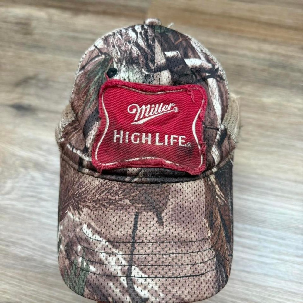 vintage 90s miller high‎ life camo snapback hat
